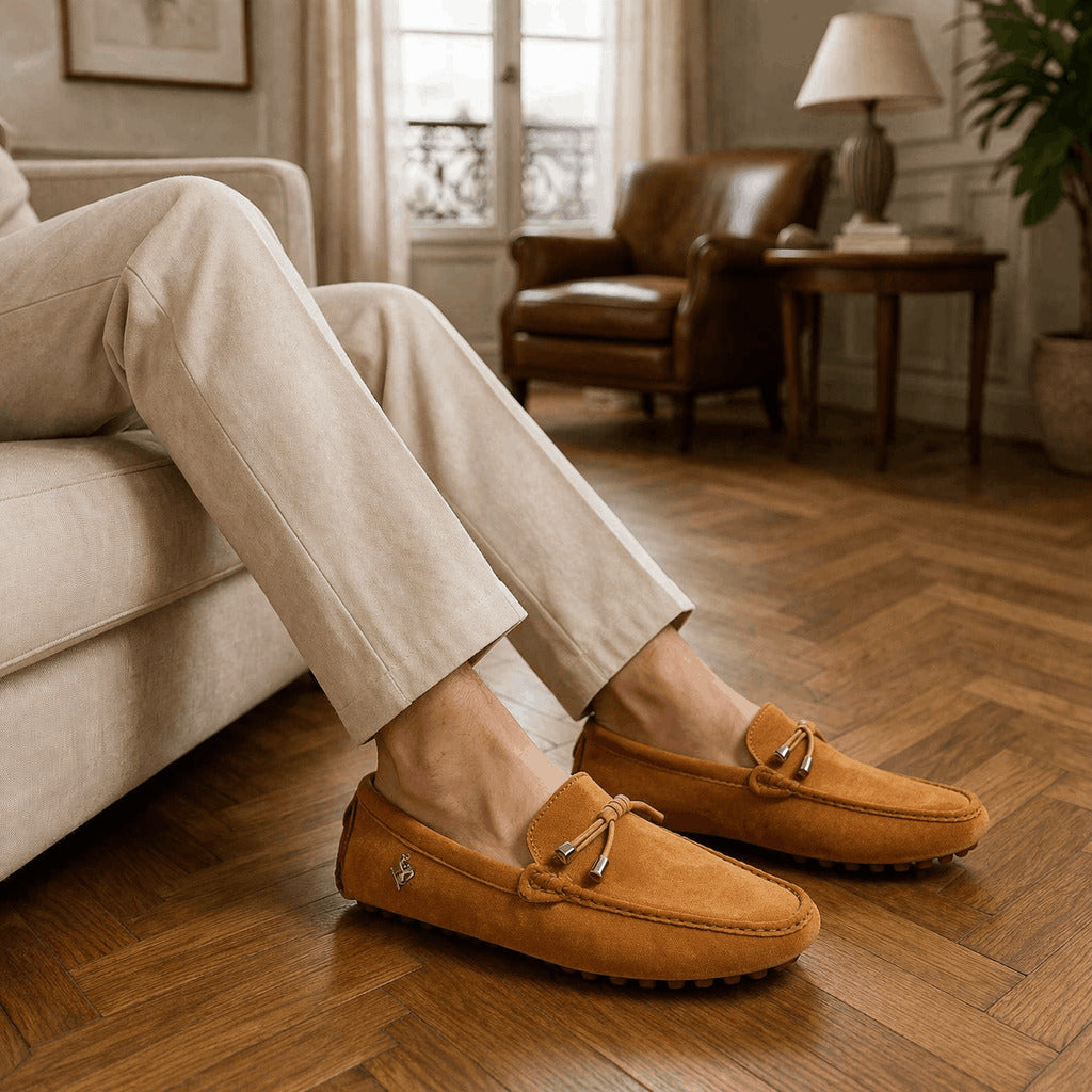Mocassins Homme en Daim avec Détail Métallique - Légère & Souple