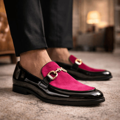 Mocassins Homme Chic en Cuir Verni & Velours