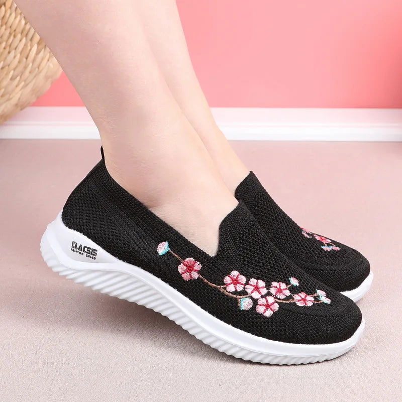 Chaussures Mocassins Femme Décontractées avec Broderie Florale