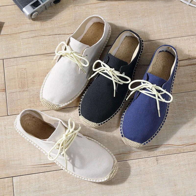 Espadrilles Homme Toile Lacets – Semelle Corde Cousue