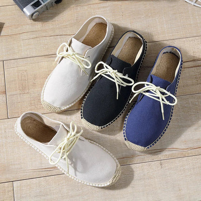Espadrilles Homme Toile Lacets – Semelle Corde Cousue