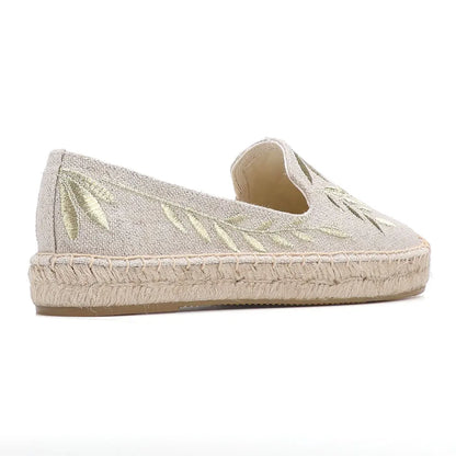 Espadrilles Femme Toile Brodée – Motif Feuillage