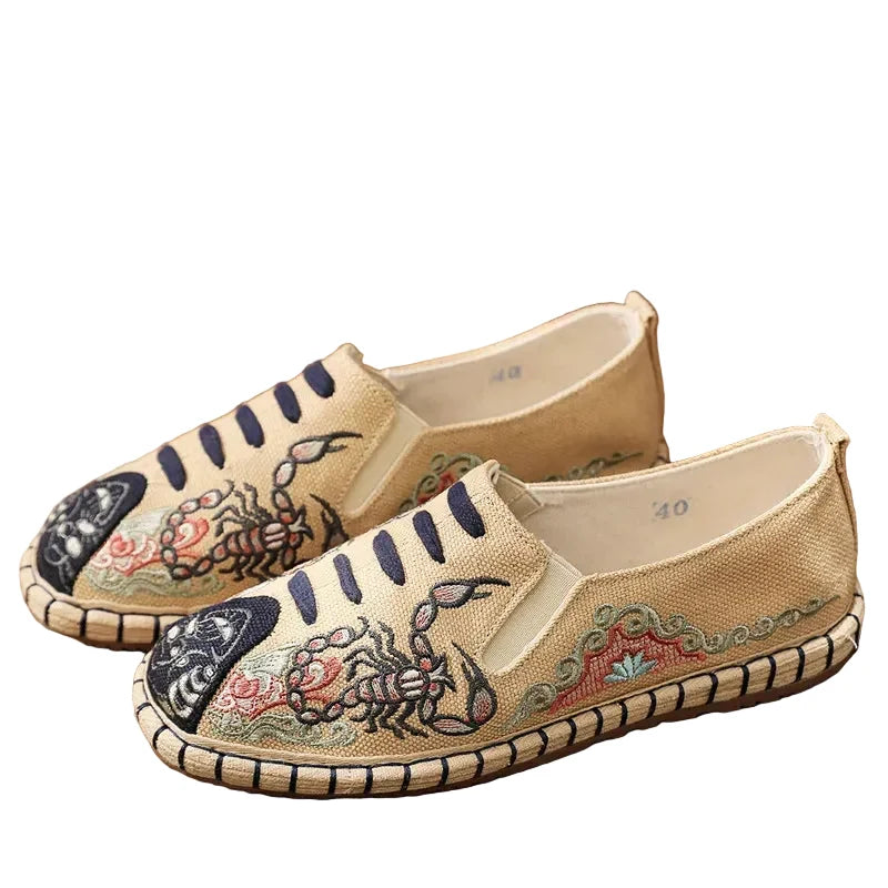 Espadrilles Homme Toile Brodée – Motif Graphique Style Asiatique