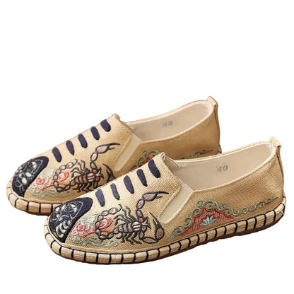Espadrilles Homme Toile Brodée – Motif Graphique Style Asiatique