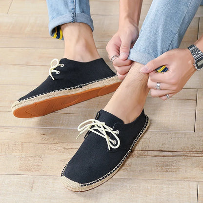 Espadrilles Homme Toile Lacets – Semelle Corde Cousue