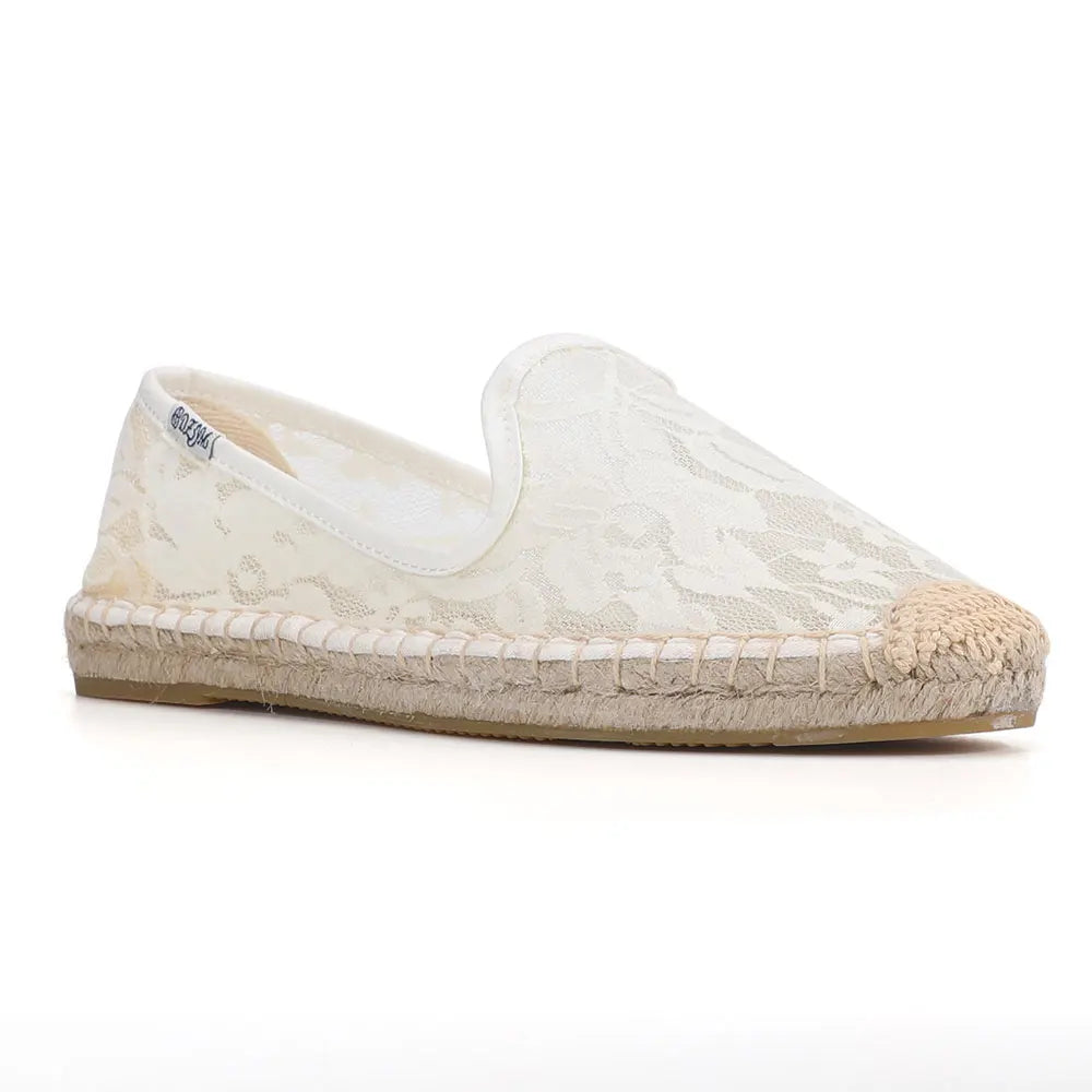 Espadrilles Femme Dentelle – Motif Floral Semelle Corde