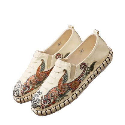 Espadrilles Homme Toile Brodée – Motif Graphique Style Asiatique