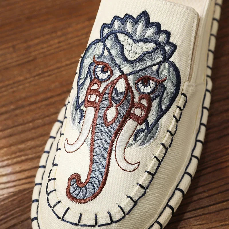Espadrilles Homme Toile Brodée – Motif Graphique Style Asiatique