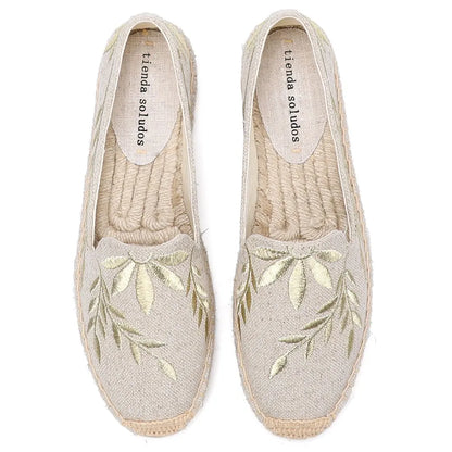 Espadrilles Femme Toile Brodée – Motif Feuillage