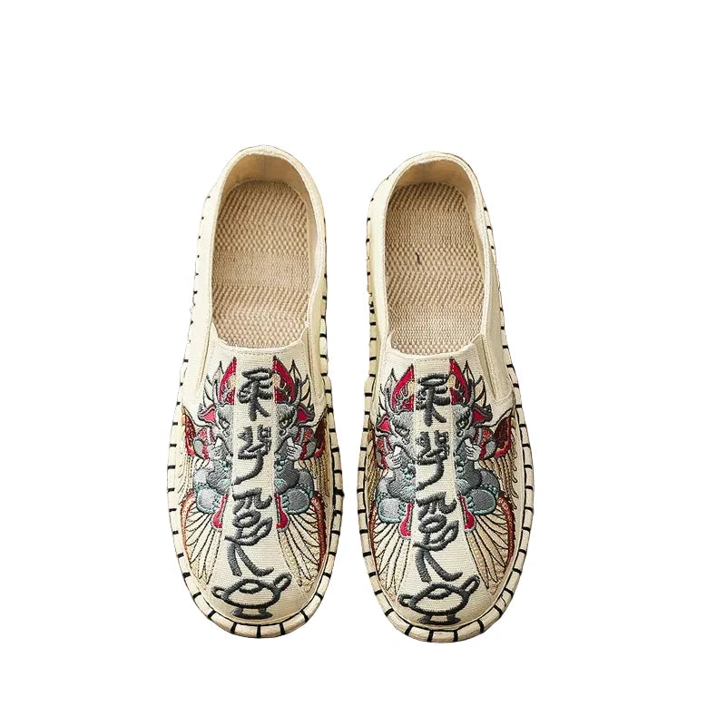 Espadrilles Homme Toile Brodée – Motif Graphique Style Asiatique