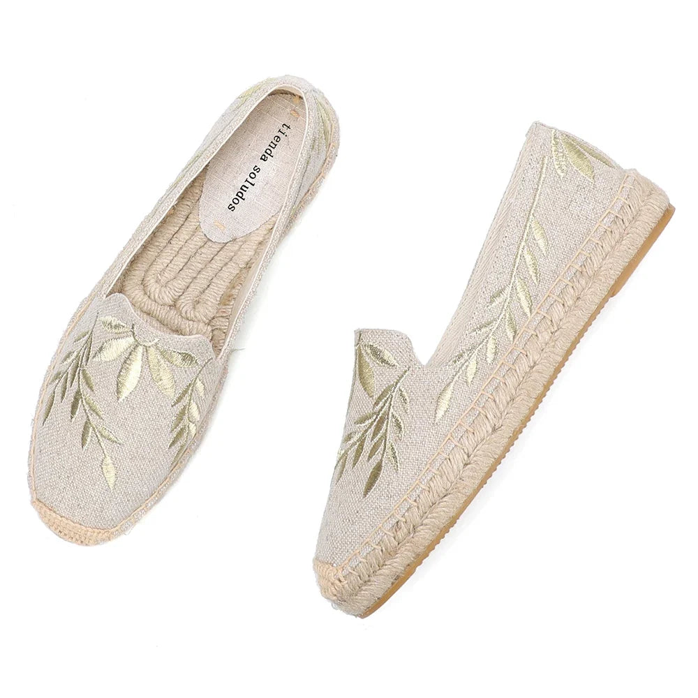 Espadrilles Femme Toile Brodée – Motif Feuillage