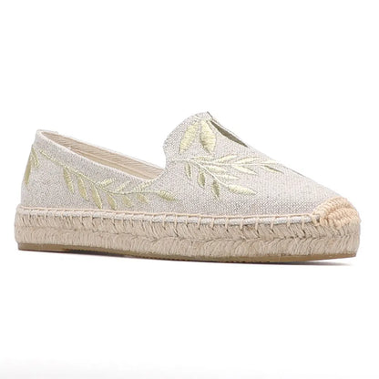 Espadrilles Femme Toile Brodée – Motif Feuillage