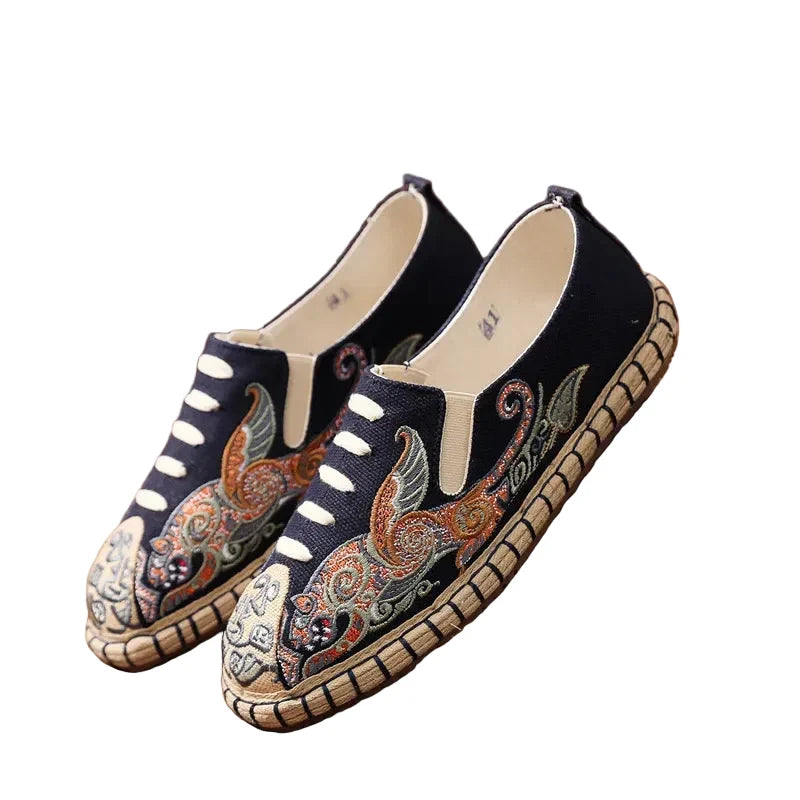 Espadrilles Homme Toile Brodée – Motif Graphique Style Asiatique