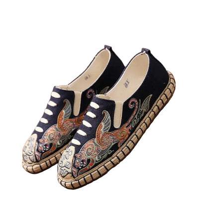 Espadrilles Homme Toile Brodée – Motif Graphique Style Asiatique