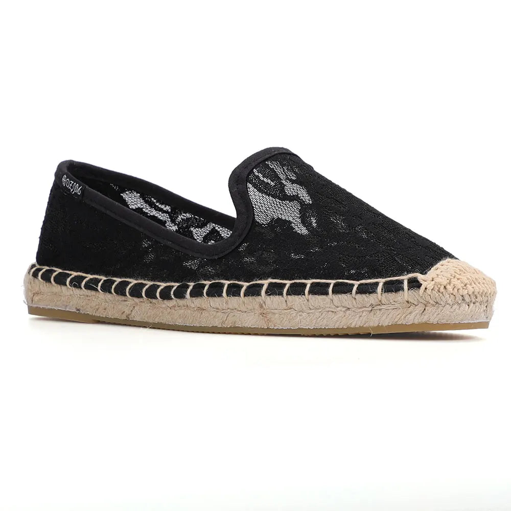 Espadrilles Femme Dentelle – Motif Floral Semelle Corde
