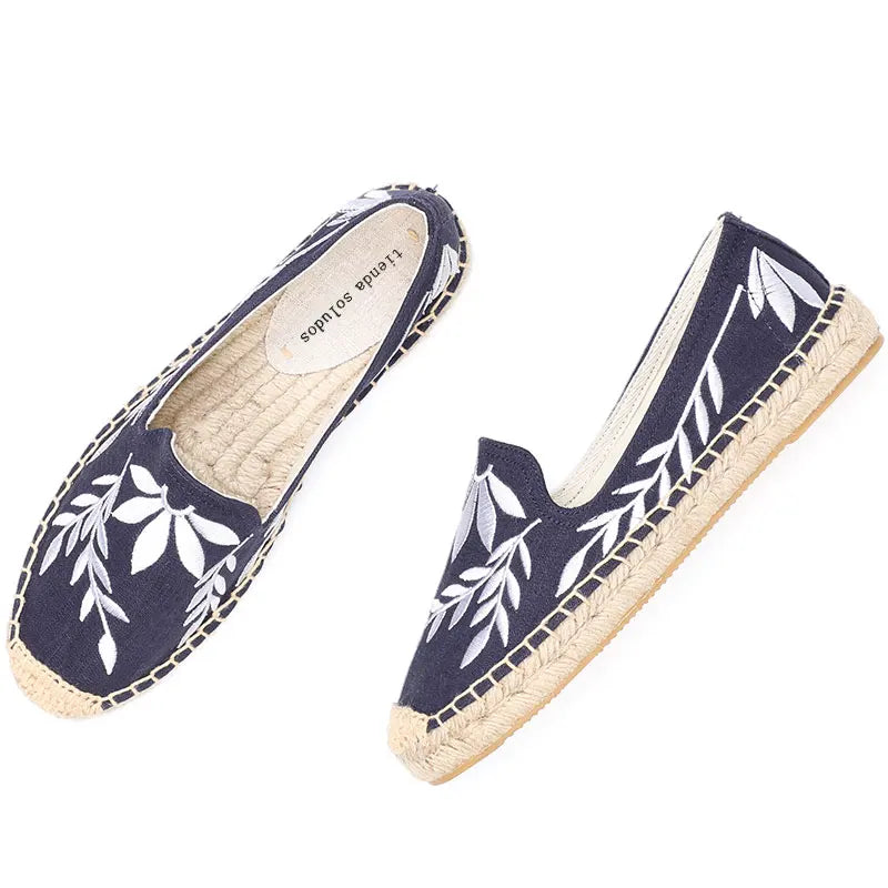 Espadrilles Femme Toile Brodée – Motif Feuillage