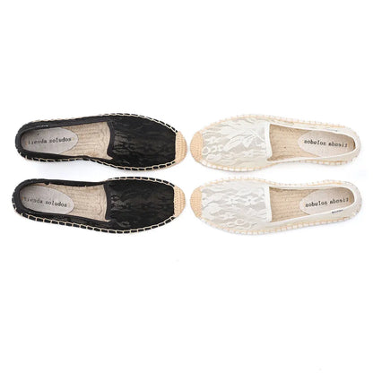 Espadrilles Femme Dentelle – Motif Floral Semelle Corde