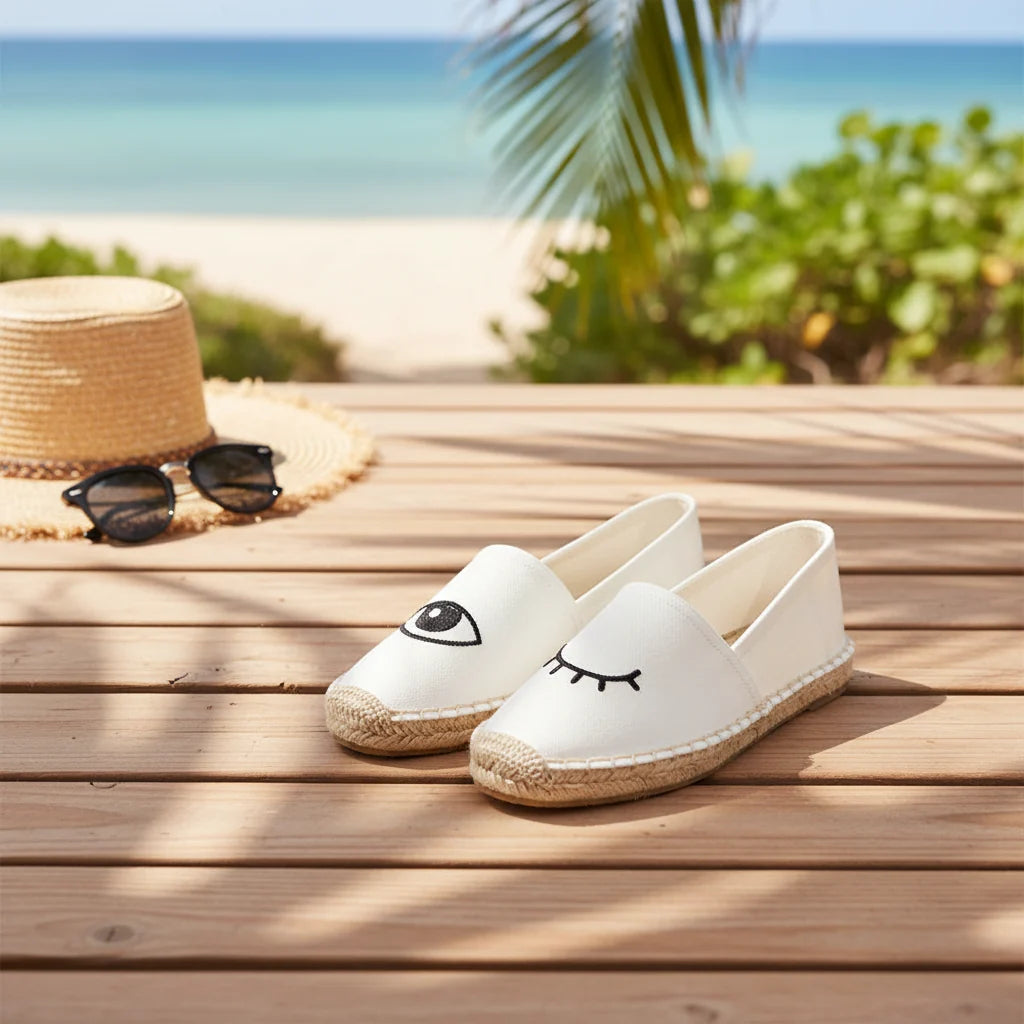 Espadrilles Femme Toile – Motif Œil Brodé