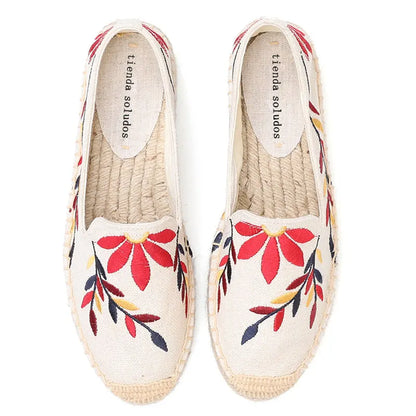 Espadrilles Femme Toile Brodée – Motif Feuillage