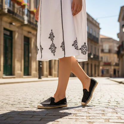 Espadrilles Femme Dentelle – Motif Floral Semelle Corde
