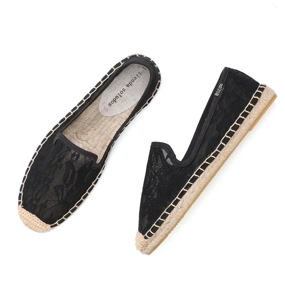 Espadrilles Femme Dentelle – Motif Floral Semelle Corde