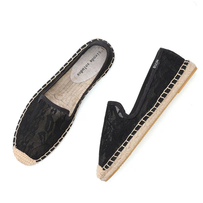 Espadrilles Femme Dentelle – Motif Floral Semelle Corde