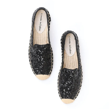 Espadrilles Femme Toile Sequins – Motif Floral Brillant