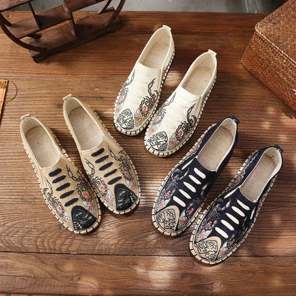 Espadrilles Homme Toile Brodée – Motif Graphique Style Asiatique
