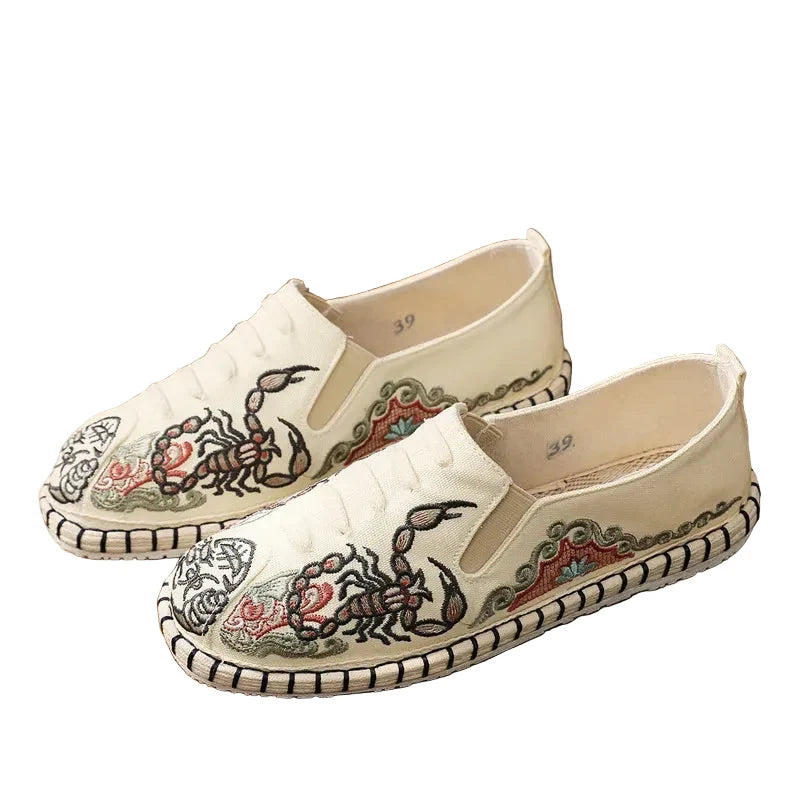 Espadrilles Homme Toile Brodée – Motif Graphique Style Asiatique