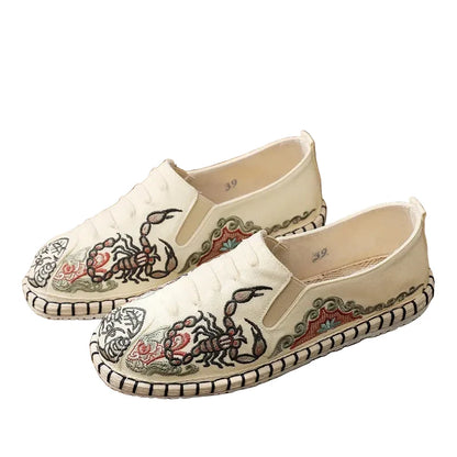 Espadrilles Homme Toile Brodée – Motif Graphique Style Asiatique