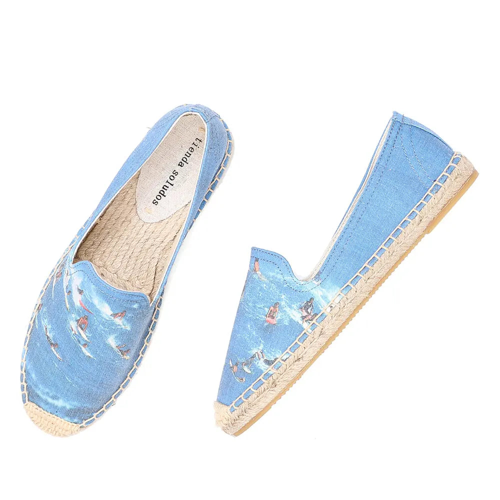 Espadrilles Femme Toile Motif Peint – Semelle Plate Corde