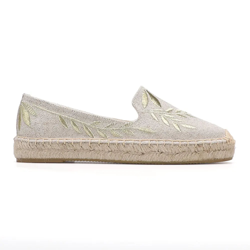 Espadrilles Femme Toile Brodée – Motif Feuillage