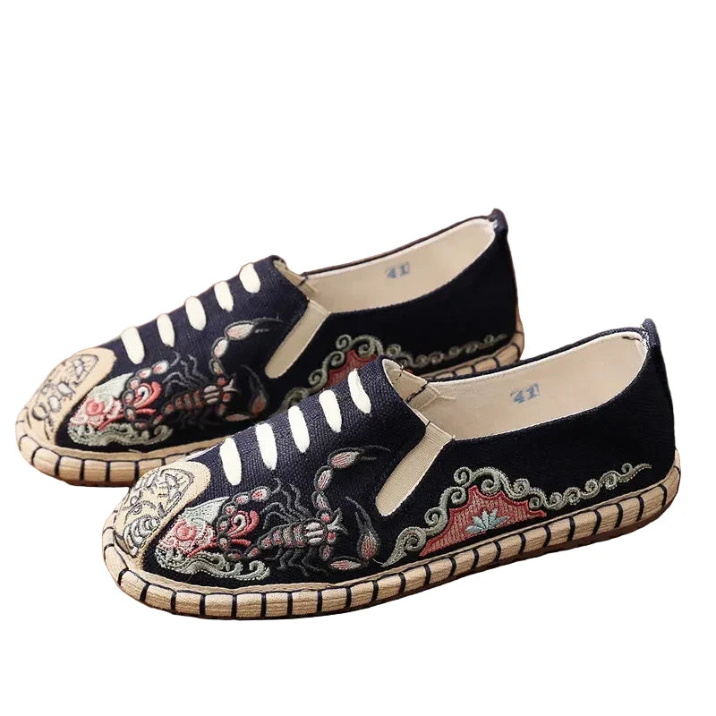 Espadrilles Homme Toile Brodée – Motif Graphique Style Asiatique