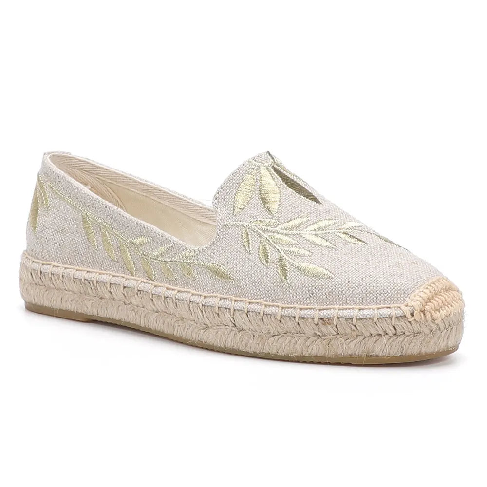 Espadrilles Femme Toile Brodée – Motif Feuillage