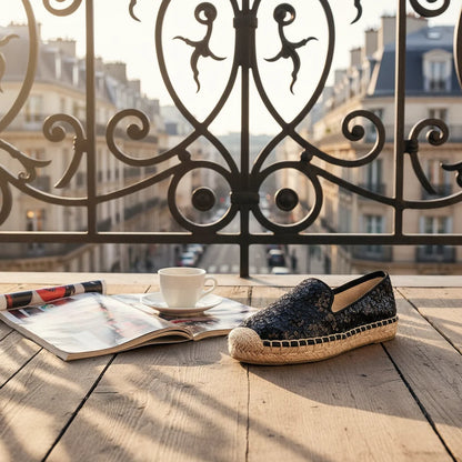 Espadrilles Femme Toile Sequins – Motif Floral Brillant