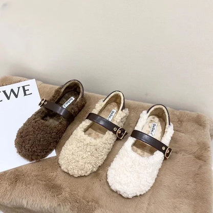 Mocassins Femme Chaussons Douillets en Mouton Synthétique