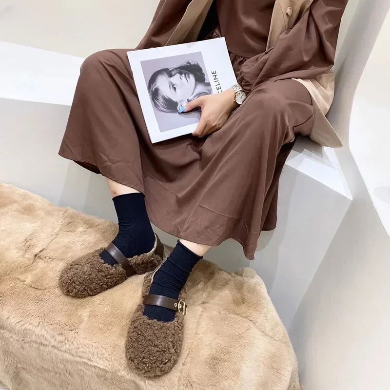 Mocassins Femme Chaussons Douillets en Mouton Synthétique