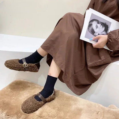 Mocassins Femme Chaussons Douillets en Mouton Synthétique