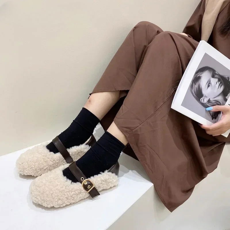 Mocassins Femme Chaussons Douillets en Mouton Synthétique