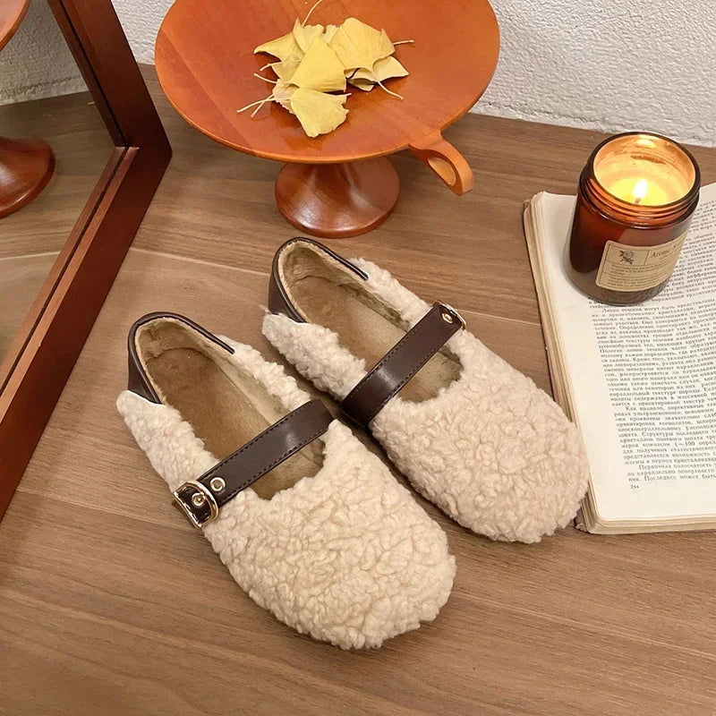 Mocassins Femme Chaussons Douillets en Mouton Synthétique