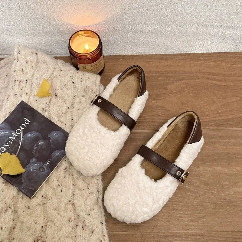 Mocassins Femme Chaussons Douillets en Mouton Synthétique
