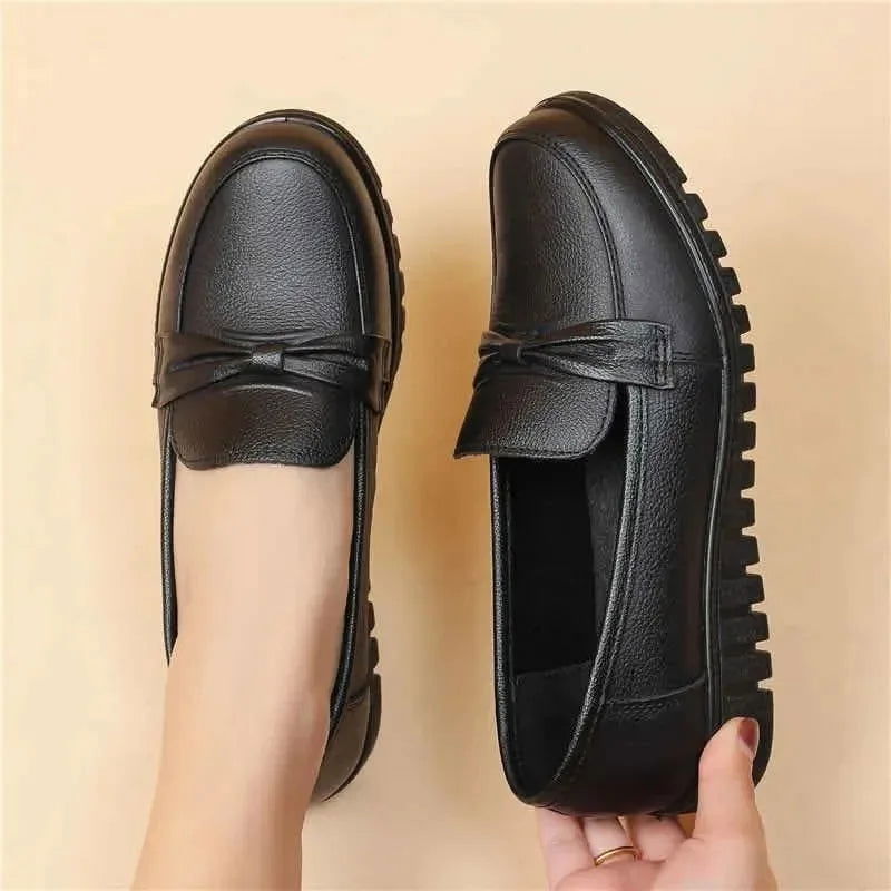 Mocassins Femme Noir avec Nœud