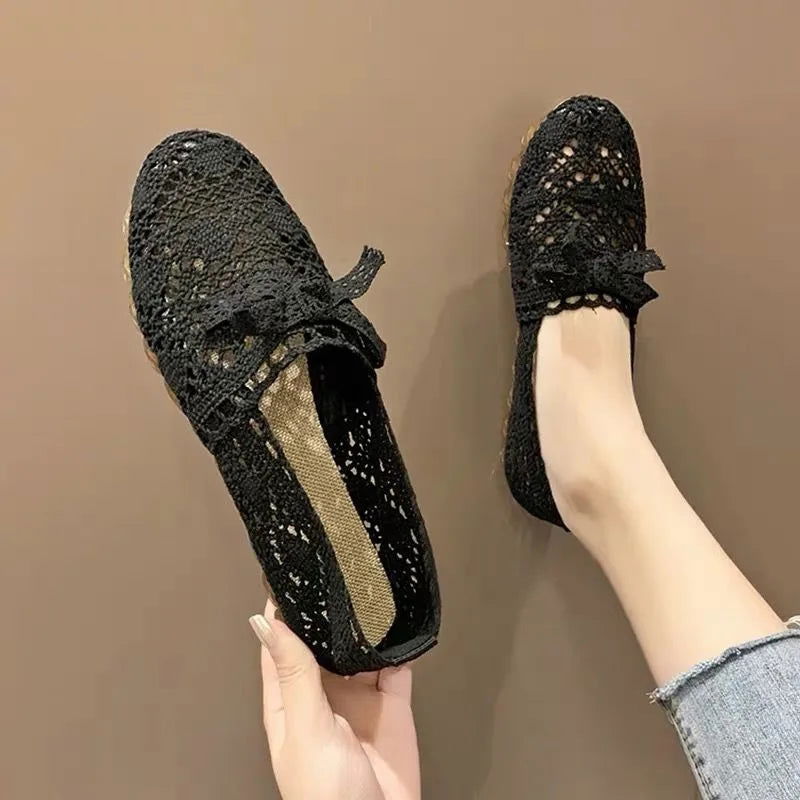 Mocassins Femme en Dentelle Crochet – Raffinement et Confort Naturel