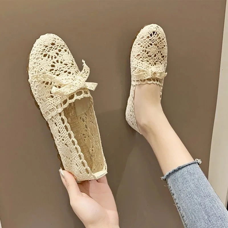 Mocassins Femme en Dentelle Crochet – Raffinement et Confort Naturel
