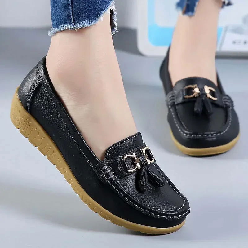 Mocassins Femme en Simili Cuir avec Détail Métallique