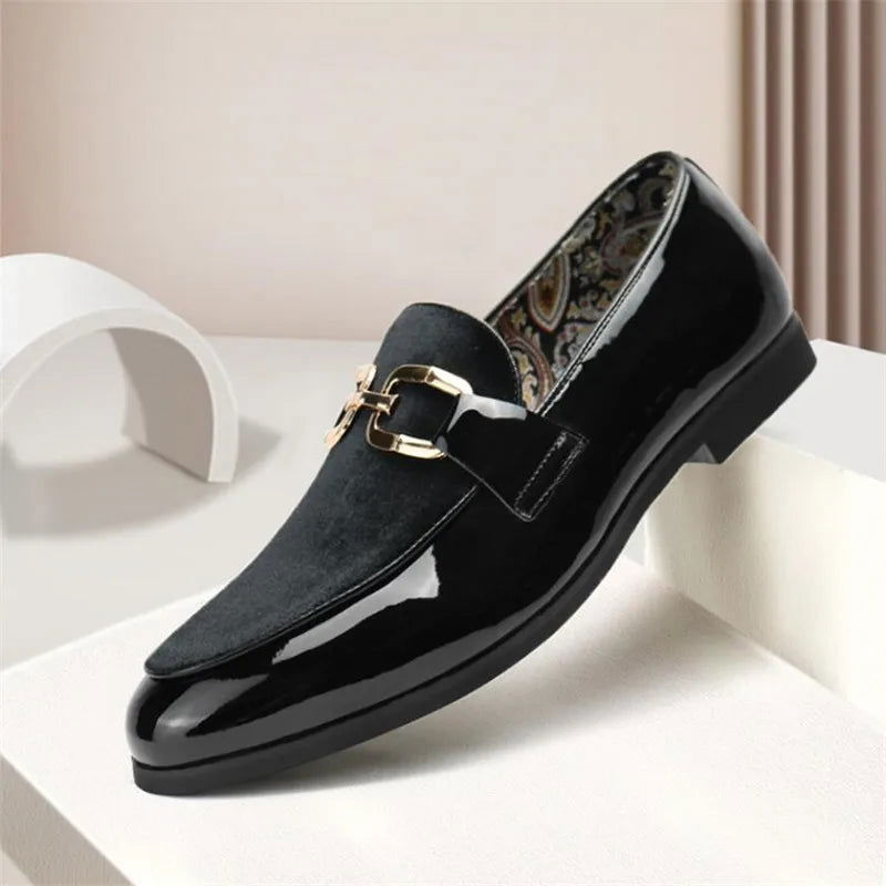 Mocassins Homme Chic en Cuir Verni & Velours