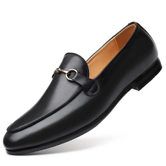Mocassins Homme Classiques en Cuir Noir avec Détail Métallique