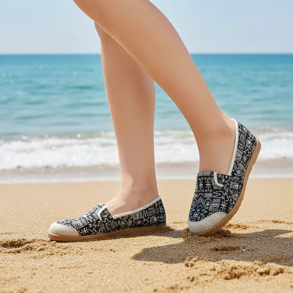 Espadrilles Femme Toile – Motif Ethnique Multicolore Tressé