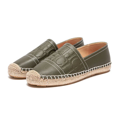 Espadrilles Femme PU – Logo Embossé Noir