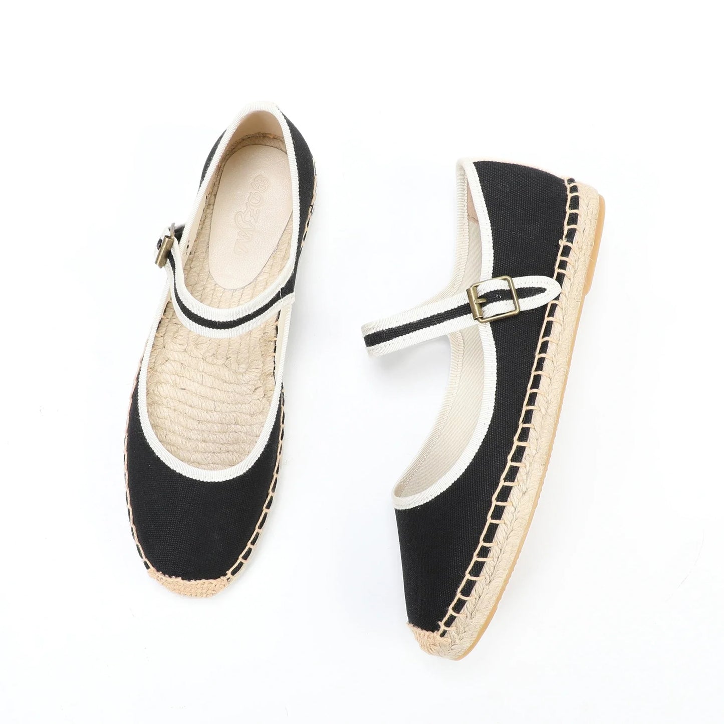 Espadrilles Femme Toile – Mary Janes Bride Boucle Contrastée